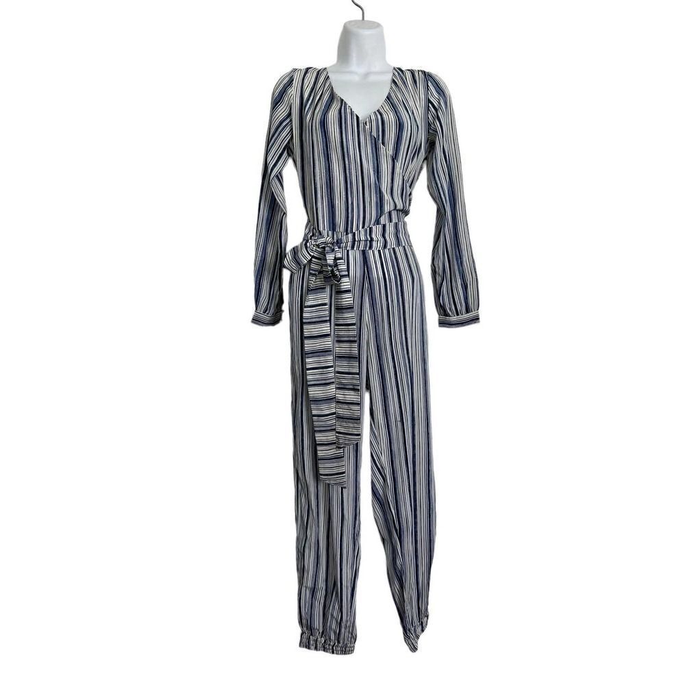 𝅺calypso St. Barth Silk Jumper‎ Blue White Striped Tie Belt Size XS